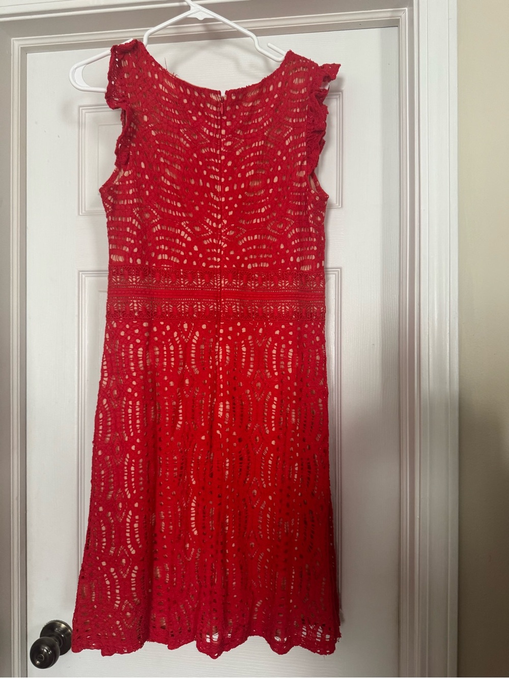 Signature by Sangria Red Lace Fit-and-Flare Formal Dress